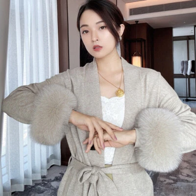 Real Fox Fur Cuffs For Women's Jacket Sleeves Winter Wrist Warmer Fox Fur Gloves - Image 1 of 4