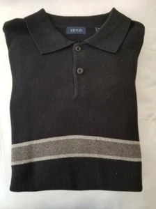 Izod Relax Knit Herren Polo Medium Langarmshirt schwarz - Bild 1 von 6