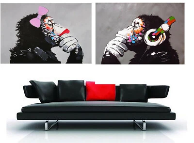 framed Monkey Dj banksy chimp wall decor Street Art pop Print Canvas headphones - image 1 of 4