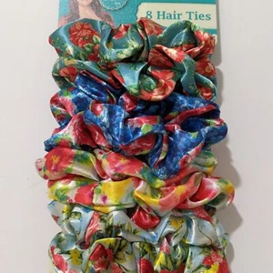 Pioneer woman hair ties pack set of 8 PCs satin flower floral ponytail SCRUNCHIE - Picture 1 of 1