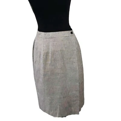 Chaus Black White Checked Linen Blend Faux Wrap Around Skirt Size 10 - Image 1 of 4
