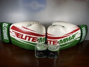 Elite MMA Green White Red Boxing Sparring Gloves W/hand Wraps - Picture 1 of 6