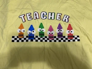 TEACHER Funny Crayons T-Shirt 2XL XXL Yellow NWT Preschool Elementary Unisex - Picture 1 of 10