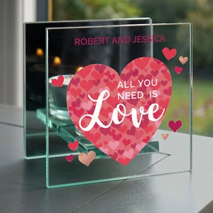 Portacandele Tea Light Vetro Confetti Cuori Personalizzato Tutto Ti Serve è Amore - Foto 1 di 6