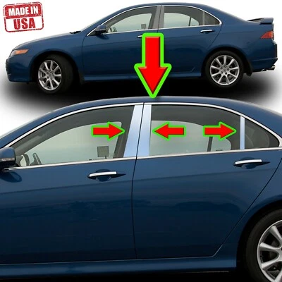Juego de 6 molduras de pilar cromadas para Acura TSX 04-08 cubierta de puerta poste de ventana con espejo Foto 1 de 4