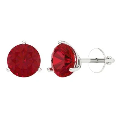 Simulated Ruby Stud Earrings for Women, Screw back (4 cttw, 8.0mm, Round-Cut) - Image 1 of 4