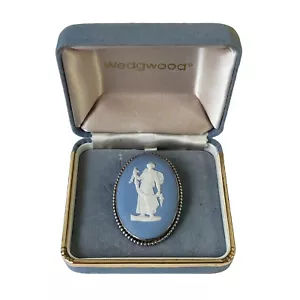 Vintage Wedgwood Blue Jasperware Sterling Silver Brooch Boxed, 1956 England - Picture 1 of 7