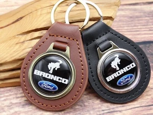 NEW RARE VINTAGE 70s BLACK FORD BRONCO TRUCK CAR Leather Key Chain Ring Fob NOS - Picture 1 of 7