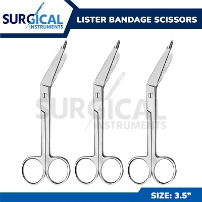 3 Piezas Tijeras de Vendaje Lister 3.5" EMT Primeros Auxilios Quirúrgicos Acero Inoxidable Grado Alemán Foto 1 de 4