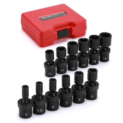 12pcs 1/4-Inch Impact Socket Set Metric 5mm to 15mm  6-Point Cr-Mo Swivel Socket - Image 1 of 4