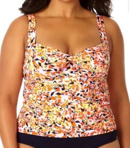 Anne Cole Plus Size Retro Twist Front Underwire Tankini, Multicolor 20W - Picture 1 of 5