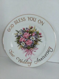 God Bless You on Your Anniversary Porcelain Decorative Plate w/Pink Roses 10.5"  - Picture 1 of 6