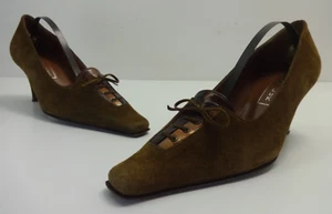 Scarpe donna taglia 4 marroni scamosciate tutte vera pelle slip on NUOVE LUK tacco spagnolo - Foto 1 di 16