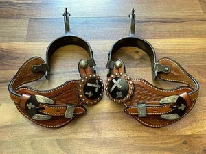 De colección RESISTENTE 1 Grabados de Cuero Genuino Estilo Occidental Espuelas de Montar, Correas-Hebilla - Imagen 1 de 12