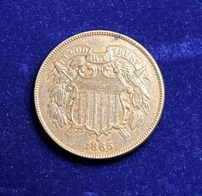 1864 Two Cent Piece LG Motto UNC RB - Image 1 of 2