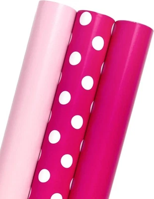 MAYPLUSS Girl Gift Wrapping Paper Roll 42.3 Sq Ft (Pack of 3), Pink Polka Dot  - Image 1 of 4