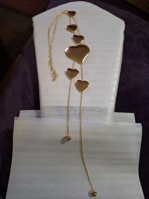 Nuevo Collar Muy Largo Hecho a Mano en Hierro con 6 Corazones Tono Dorado ~ 18KG Chapado ~ #3885 Foto 1 de 4