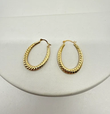 Estate 14k Twisted oval Gold Hoop Earrings hollow .7g gift classic - Image 1 of 4