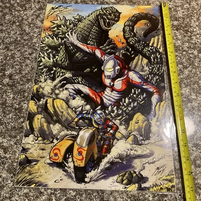 17x11 Godzilla Vs. Ultraman Vs. Kikaider Print Signed By Matt Frank. - Image 1 of 4