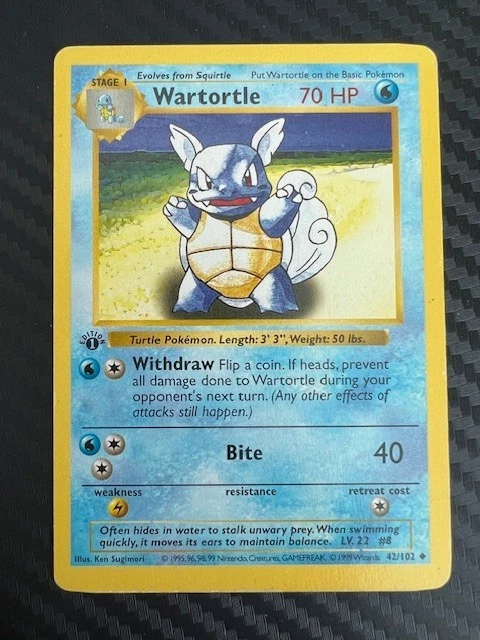 Pokemon TCG Wartortle 1st Edition Base Set 42/102 Shadowless Uncommon LP/MP - Image 1 of 2
