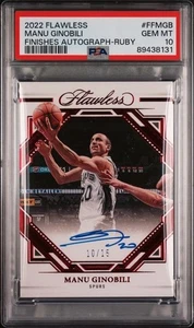 2022 Flawless Manu Ginobili Finishes Auto Ruby Auto 10/15 Card #FFMGB PSA 10 - Picture 1 of 2