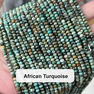 Cuentas de disco espaciador de rondelle micro facetadas turquesa africana natural genuina de 3x4 mm - Imagen 1 de 5