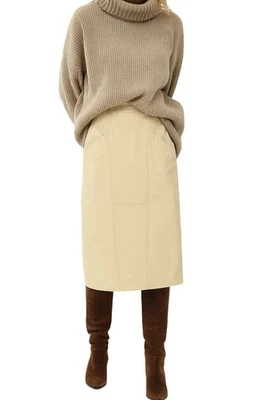 Vintage Wilsons Leather Ivory Genuine Leather Midi Skirt Women Sz 10 Korea 1980s - Image 1 of 4