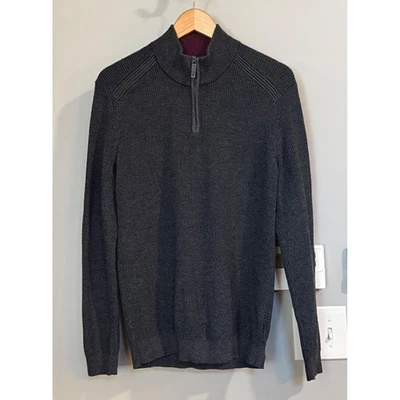 Ted Baker London Men Charcoal Gray Ribbed Quarter Zip Wool Blend Sweater Size 3 - Image 1 of 4
