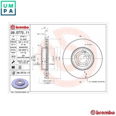 2x BRAKE DISC 09.D772.11 FOR MERCEDES-BENZ B-CLASS/Sports/Tourer A-CLASS 1.3L - Image 1 of 4