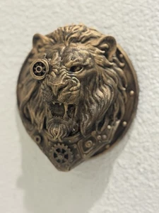 Steampunk Lion Head Wall Sculpture 6” Bronze Gear Design Roaring Lion Art Decor - Picture 1 of 7