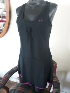 NIKE Fit Dry Black Serena Sleeveless Tennis Dress w/Fuchsia Pink Underlay S - Picture 1 of 6