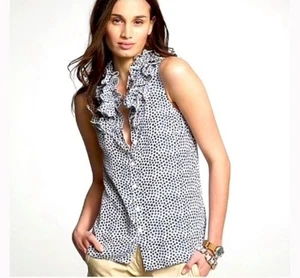 J. Rundhalsausschnitt Größe 2 XS Seide Rüschen Ausschnitt Punkte Print ärmellos Bluse Top NEU Neu mit Etikett - Bild 1 von 8