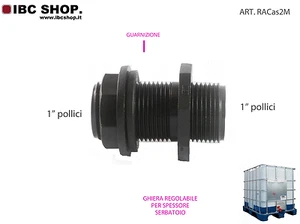 RACCORDO PASSAPARETE 1" PP ATTACC0 SERBATOIO CISTERNA TROPPO PIENO RACas1M - Foto 1 di 1