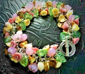 Handmade Green & Pink Tones Czech Glass Handmade Bracelet GIFT - Picture 1 of 5