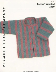 Plymouth Knitting Pattern 2350 Child's Striped Jacket 2-12 Encore Worsted - Picture 1 of 2