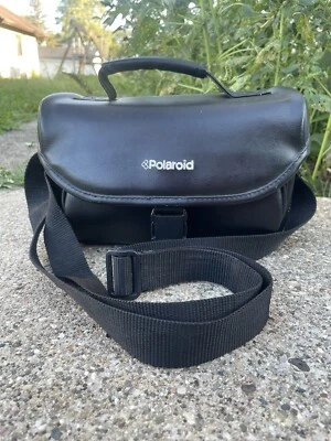 Vintage Polaroid Black Leather Camera Bag Camcorder Carry Strap  - Image 1 of 4