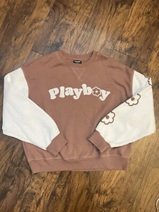 Brown & Cream Playboy Brand Oversized Sweatshirt Size M Ladies - Picture 1 of 9