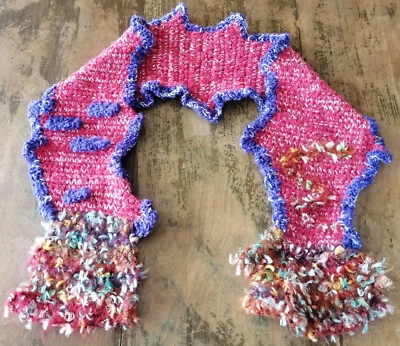 Häkel Handarbeit UNIKAT Upcycling Wolle Kragen Stola Schal Rot Bunt gehäkelt(16) - Bild 1 von 4