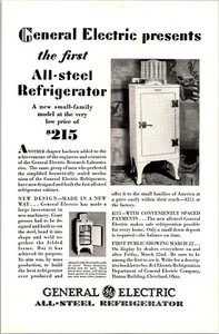 PRINT AD 1929 General Electric All Steel Refrigerator Small Family Model - Picture 1 of 3