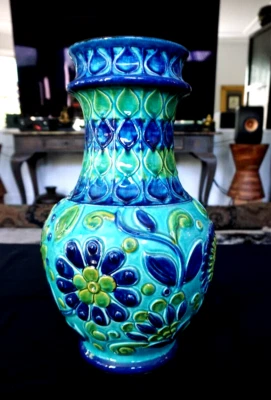 Stunning Ex Large Vintage West German Fat Lava Vase In Turquoise, Purple & Green - image 1 of 4