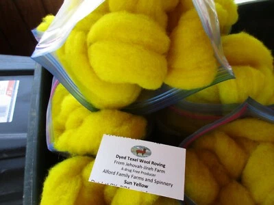 Sun Yellow - Hand-dyed Texel Wool Roving Felt Spin Knit Craft! - 4 oz bags - Image 1 of 2