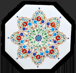 Marble Table Floral Semiprecious Fine Inlay Work Home Decor Gift 18" Octagonal - Picture 1 of 8