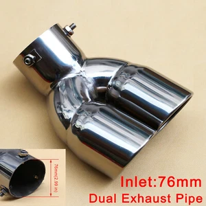 Car Universal 2.99 76mm Inlet Rear Muffler Dual Outlet Tail Pipe Exhaust Tip End - Picture 1 of 9