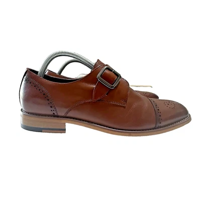 Sapato Stacy Adams Mabry ponta de asa alça dupla monge couro marrom masculino tamanho 8,5 M - Imagem 1 de 4