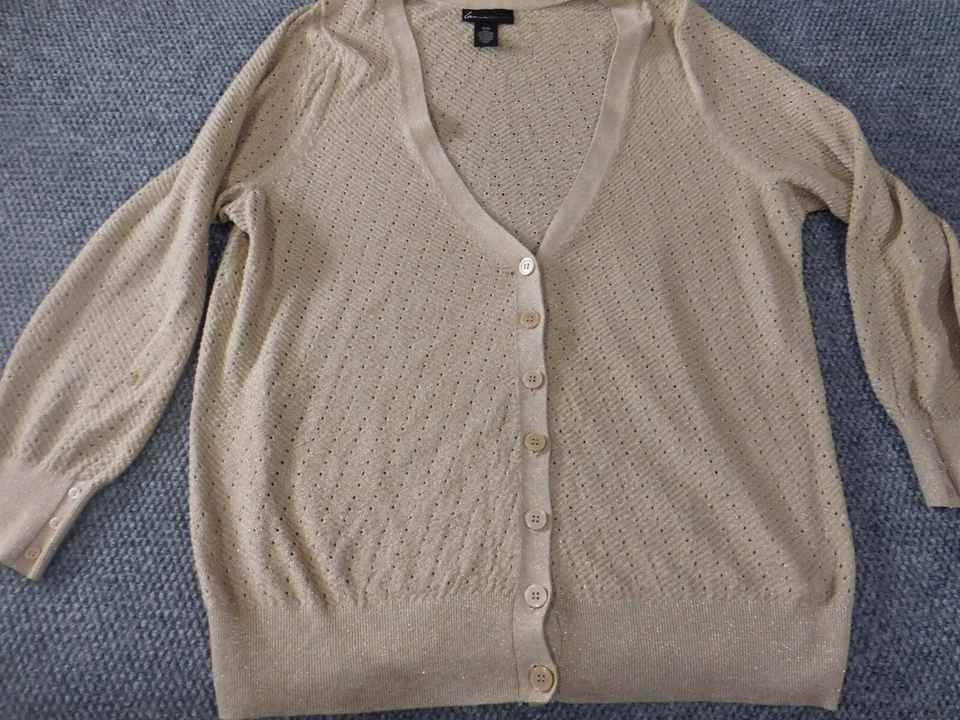 Suéter Lane Bryant Mujer 18 Plus Beige Cárdigan Botón Elástico Foto 1 de 4