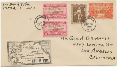 PHILIPPINES 1935 Trans-Pacific Air Mail Service First Flight "MANILA - GUAM" FDC - Image 1 of 2