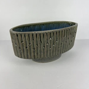 Vintage Ikebana Vase Keramik Oval Fuß Pflanzgefäß Tropf Grün Bambus Japan 11 Zoll - Bild 1 von 24