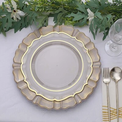 6 NUDE GOLD 13" Round Scalloped Trim Charger Plates Wedding Party Decorations Foto 1 de 4
