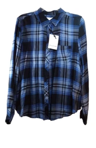NWT Lola River NYC Womens Soft Cozy Blue Plaid Carmen Spun SugarButton Up SZ M - Picture 1 of 3