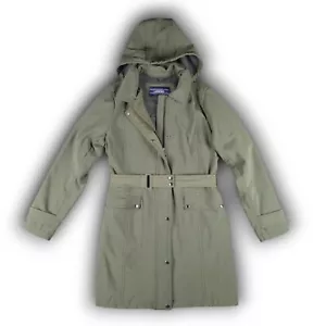 Lands End Womens Jacket Coat Parka Trench Khaki Green Belted Size Medium Ladies - Picture 1 of 16